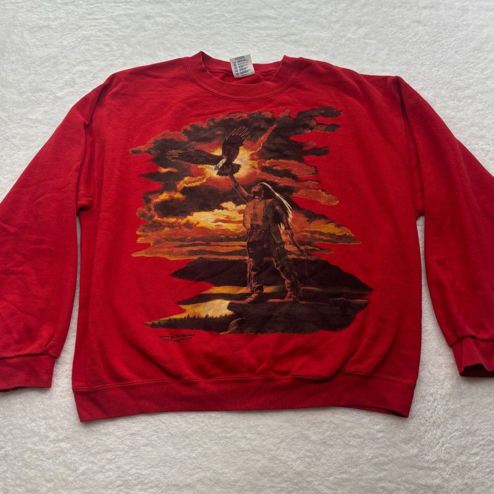 Vintage 1996 The Mountain Eagle Native American Red Sweatshirt Delta USA Mens L